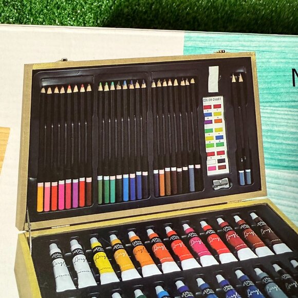 Mixed Media 104-Piece Deluxe Art Set with Wooden Box and Drawing Supplies NEW - Picture 2 of 16